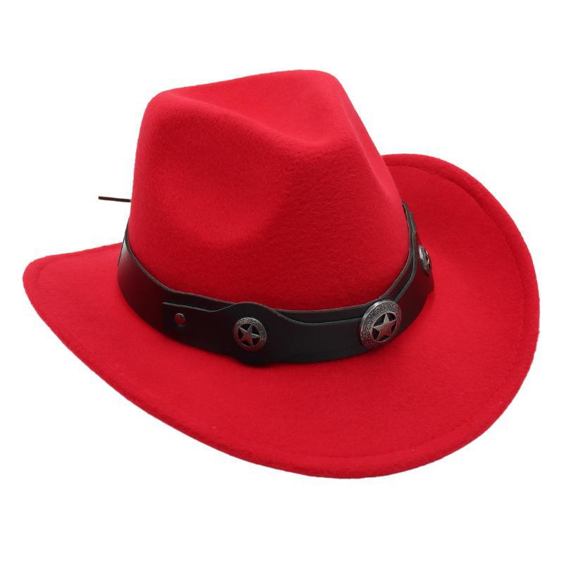 Western Cowboy Top Hat British Retro Jazz Hat Pentagram Badge Felt Hat Trend