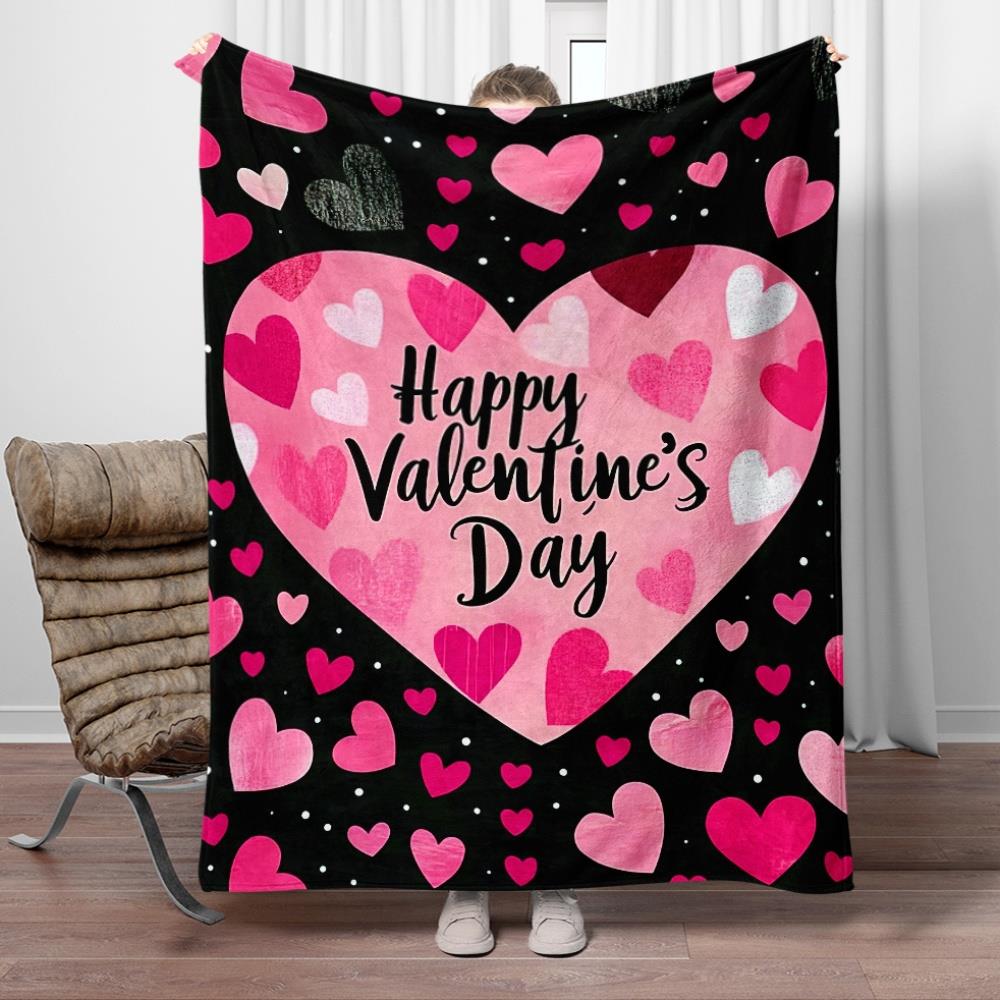 

Heart-shaped printed flannel throw blanket with soft bedding suitable all seasons suitable for travel or sofa machine washable 75x90cm