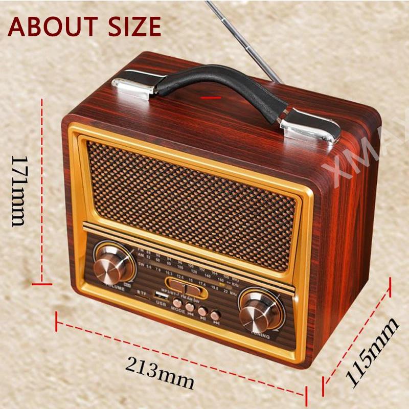 

Деревянный беспроводной Bluetooth-динамик, радиоприемник, перезаряжаемый, поддержка FM/AM/SW, USB/SD/TF, HIFI, стерео, MP3-плеер коричневый