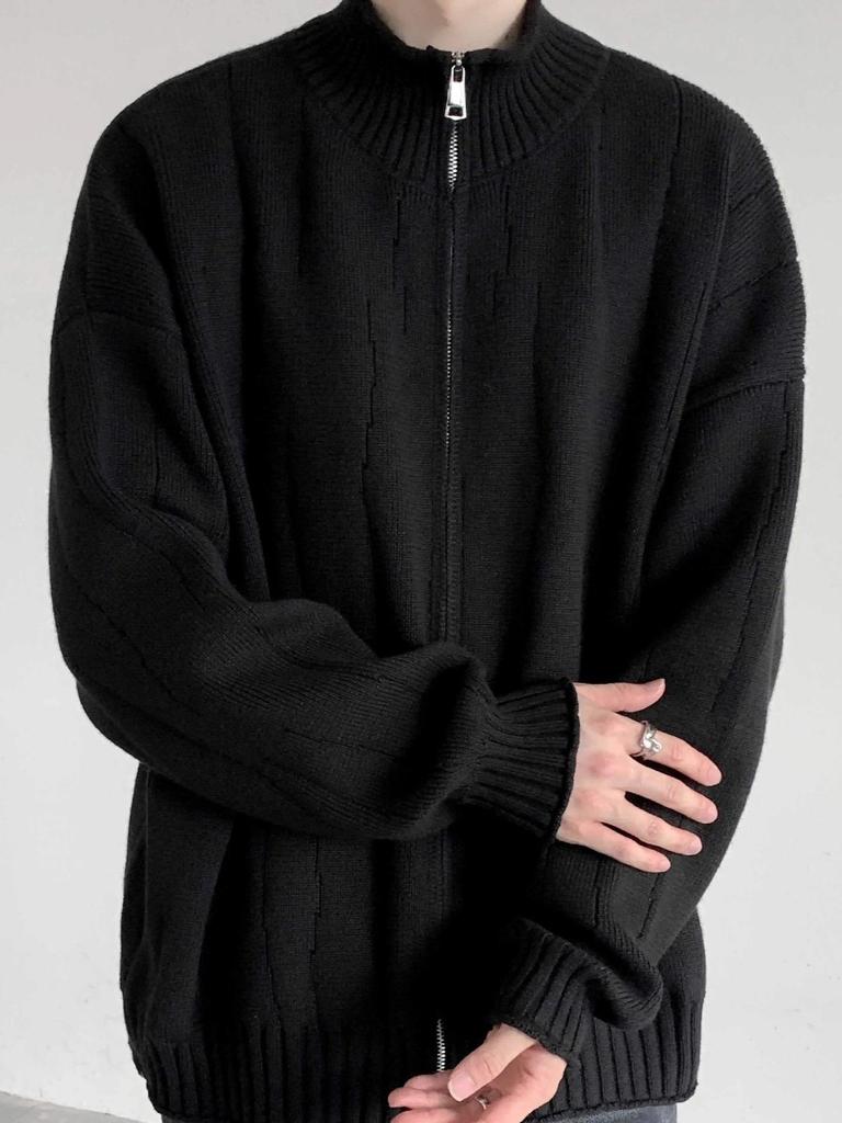 Men's Solid Color Zipper Cardigan Sweater - Autumn & Winter Loose Knit Outerwear