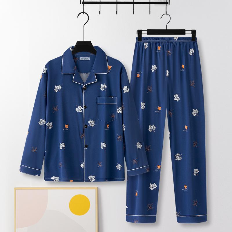 Men's Spring and Autumn Cotton Two-piece Pajamas Set Homewear Large Size Thin Section of Autumn Homewear