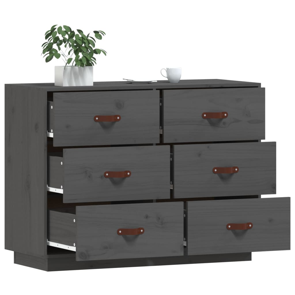 Vidaxl Komoda, Szara, 100X40X75 Cm, Lite Drewno Sosnowe