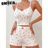 GMXIA Summer Homewear Heart-shaped Printing Bow Halter Home Leisure Suit Pajamas