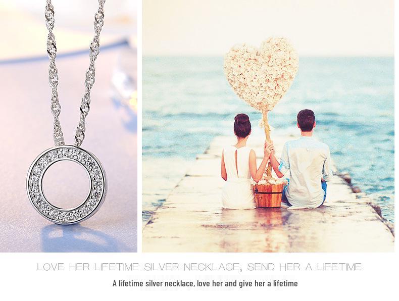 925 Sterling Silver Halo of Love Pendant Necklace, Micro-Paved Korean Fashion Jewelry