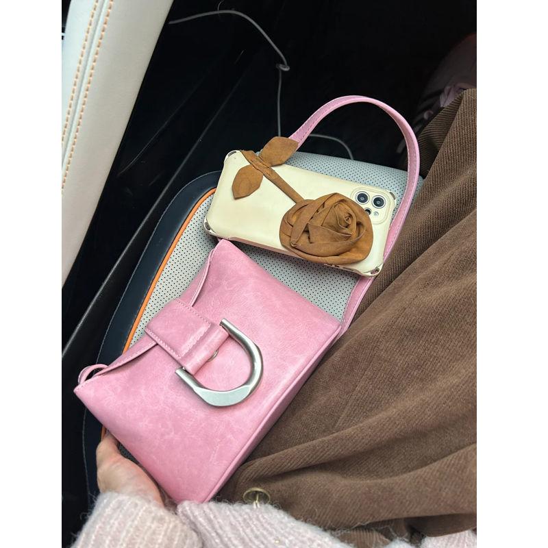 

Bucket spring and summer mini small bag niche French fries retro shoulder messenger bag women s bag horseshoe bag women s bag