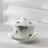 110 ml kinesisk vitporslins Gaiwan Handgjord Keramisk Te-skål med Bambubladsmönster Resvänlig Te-skål Hushålls Te-set
