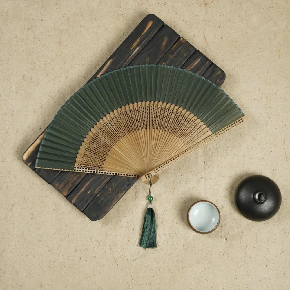 Hollow Handle Carved Bamboo Folding Fan Retro Antiquity Folding Fans Chinese Folding Fan  Japanese
