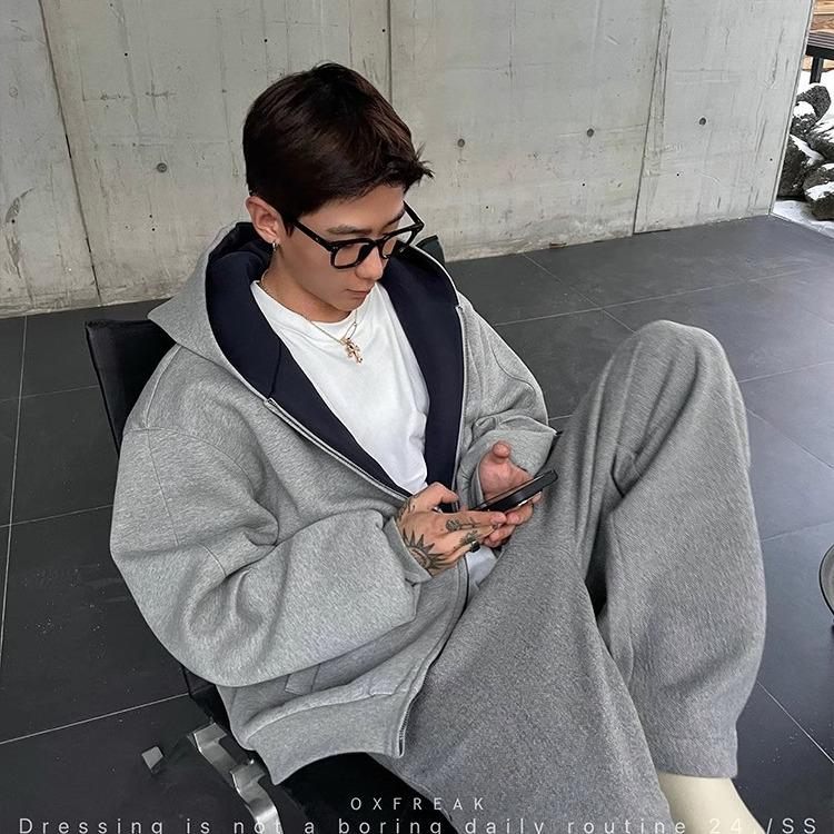 Men's Hooded Thick Zipper Cardigan Jacket - Warm, Loose Fit for Autumn/Winter 2025