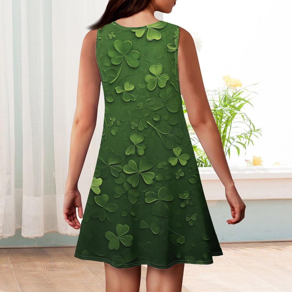Girl Summer Dress Sleeveless Printed Color Casual Dress St. Patrick's Day