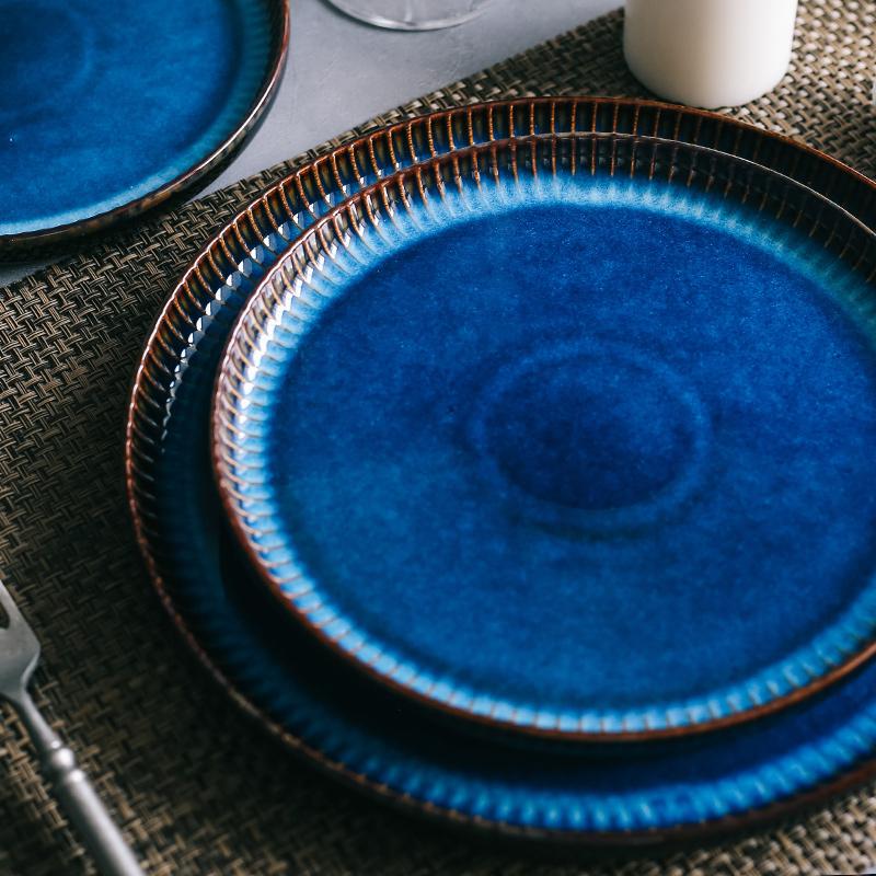 Strip Nordic Ceramic Plate Flat Steak Dinner Dish Plate Household Procelain Plate Western Rice Plates