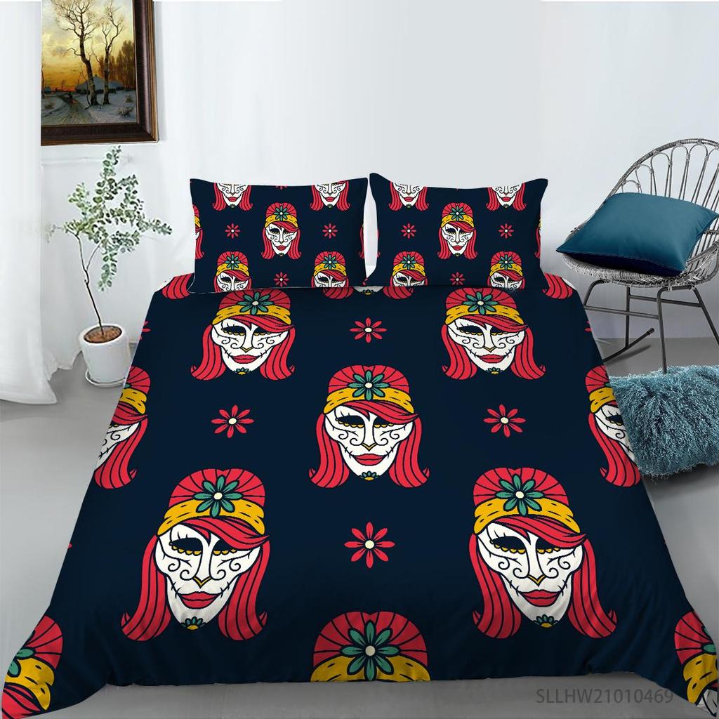 Skull Head Printed Bedding Single Double Bed Full Size Personalized Dark Pattern Pillowcase and Quilt Cover 2 or 3 Comfortable Home Decoration