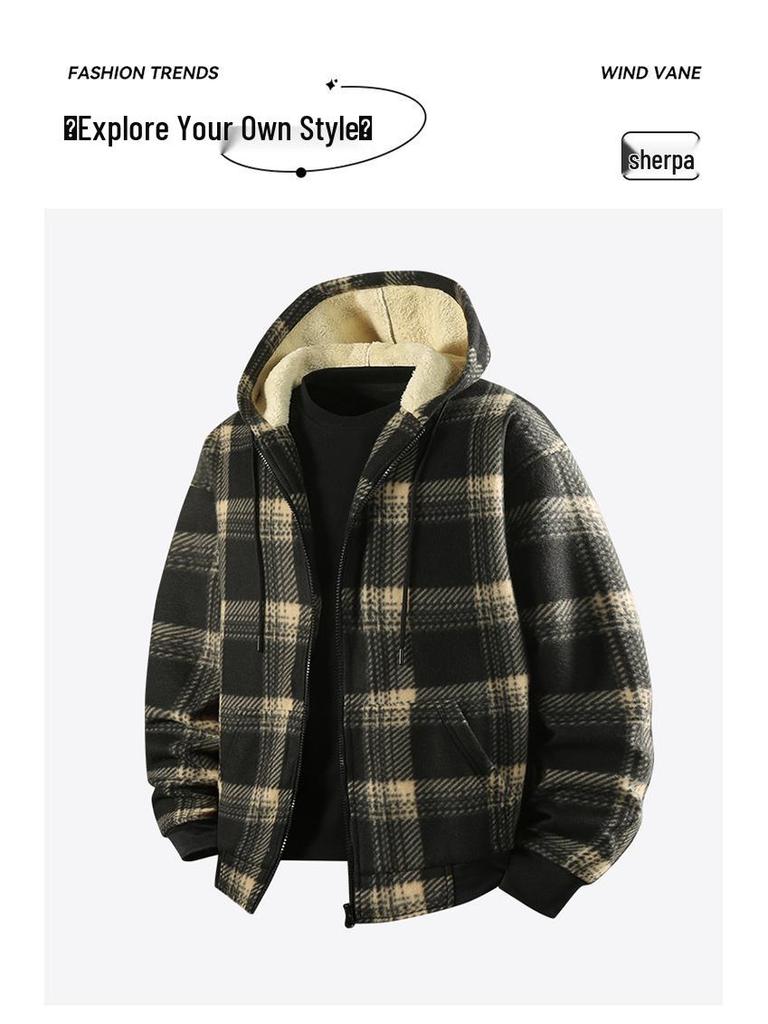 2025 Autumn/Winter Men's Windproof Warm Casual Versatile Plus Velvet Hoodie