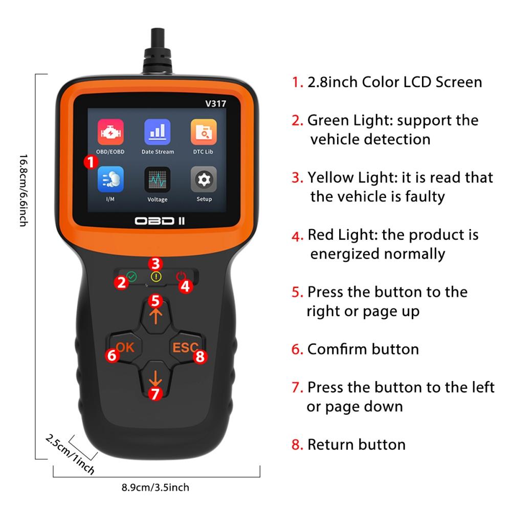 Scaner OBD2 Cititor de coduri OBD și instrumente de scanare Instrument de scanare de diagnosticare a motorului de mașină pentru toate mașinile cu protocol OBDII