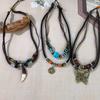 Wood Bead Beaded Butterfly Pendant Double Necklace Retro Ethnic Style Clavicle Chain Fashion Necklace Accessories Niche Design