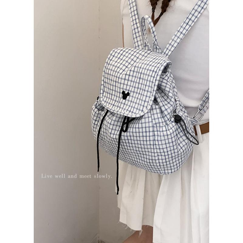 Korean version of college style backpack bag women's bag 2025 new fashion plaid small backpack travel shopping bag