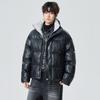 2025 Men's Autumn/Winter Hong Kong Style Windproof PU Leather Plus Size Down Jacket