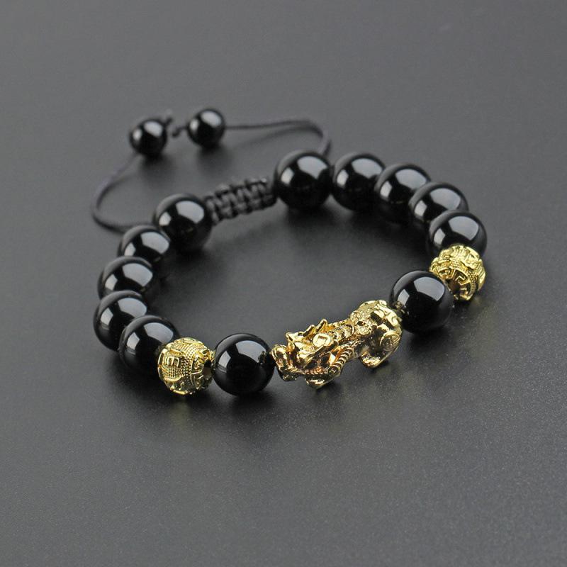 Golden Pixiu Mantra Bracelet with Buddhist Beads for Men and Women