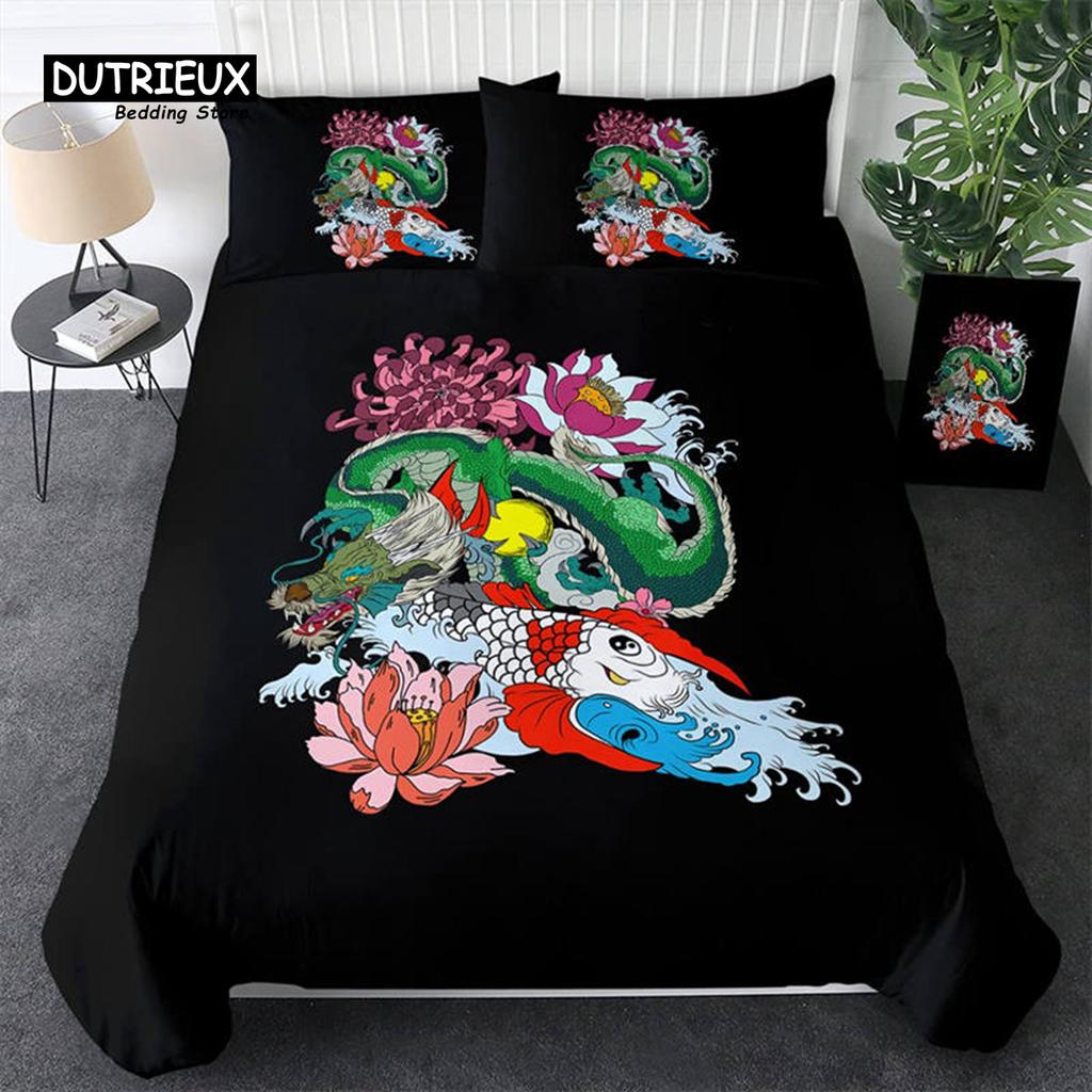 3D Dragon Duvet Cover Microfiber Blue Clouds Twin Bedding Set Chinese Historical Eastern Dragon Comforter Cover With Pillowcases