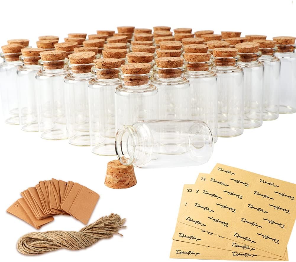 

OurWarm 48PCS 25ml Clear Glass Bottles with Cork Stoppers, Mini Small Vials for Wedding Favors, DIY Crafts, Baby Shower