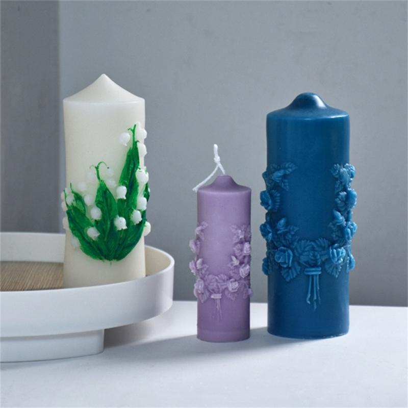 Silicone Mold 3D Cylinder Rose Candle Mold Aromatherapy Candle Making DIY Plaster Epoxy Molds Soap Gypsum Mould Decor