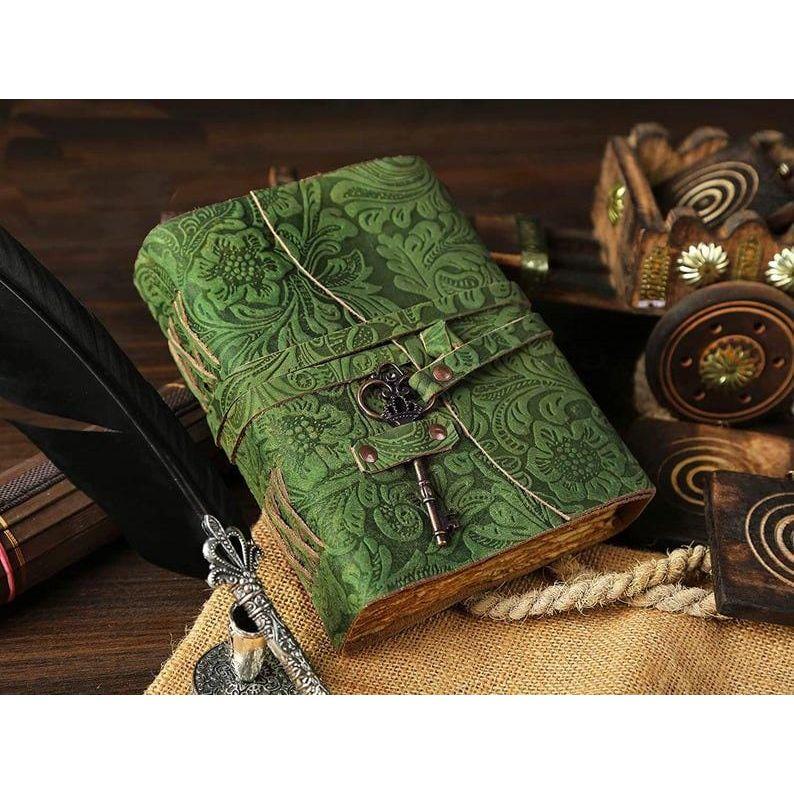 Embossed Leather Grimoire: Lapis Lazuli Book of Shadows with Deckle Edge Paper