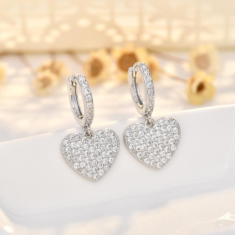 Gold Plated Heart Shaped Earrings for Women with Zirconia Embedded Copper Jewelry Clip On Fashion Accessories