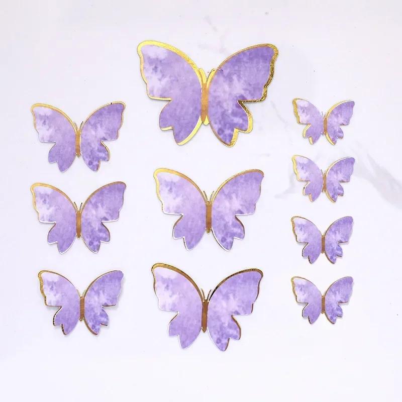 10Pcs Multi-size 3D Folding Gold Edge Paper Butterfly Decoration for Cake Greeting Cards DIY Cake Topper Wedding Birthday Party
