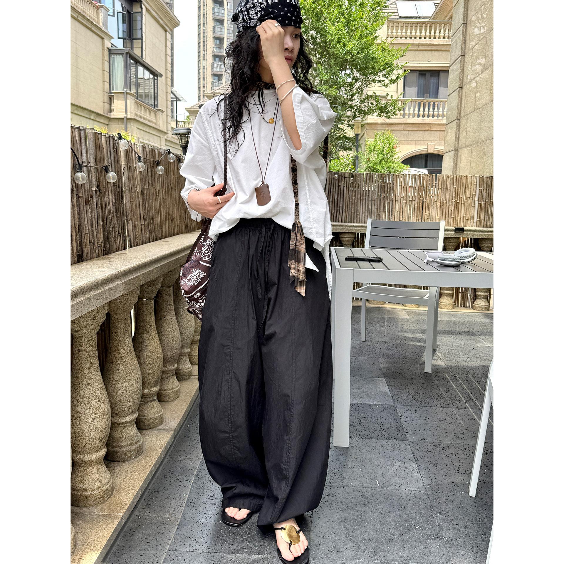 

Johnature Summer Japanese High-waisted Wide-leg Women Pants Loose Breathable Comfortable Trousers L