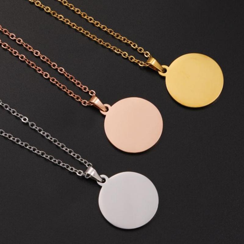 10Pcs 15-30mm Blank Round Discs Pendant Necklaces Gold Plated Chain Necklaces For DIY Custom Women's Men's Jewelry