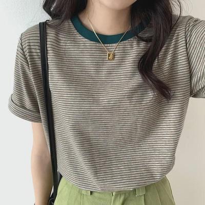 2024 Women's Summer Striped Short-Sleeve Round Neck Loose T-Shirt – Casual Western Student Style