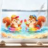 Summer Window Clings Pool Party Theme Cartoon Squirrel Window Decal Removable Static PVC Glass Sticker for Beach Party Supplies Home Office Decor