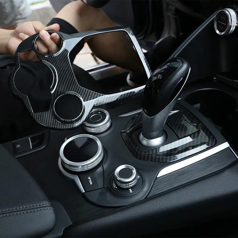 For Alfa Romeo Giulia Stelvio 2017- ABS Carbon Fiber Car Center Console Panel Cover Trim Sticker Interior Car Accessories