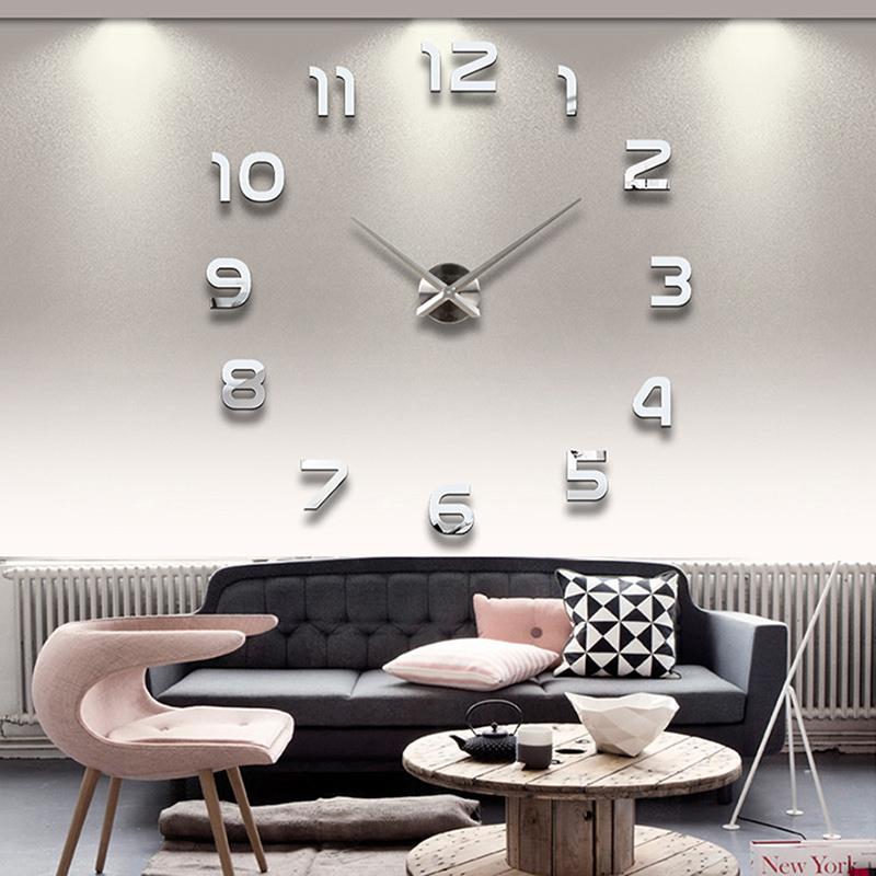 Arabic Numerals Frameless Acrylic Mirror Surface 3D DIY Wall Clock Home Office School Wall Decor Clock Stickers Large Size