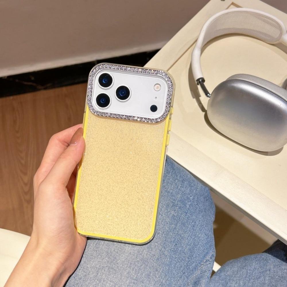 Glitter Diamond Camera Solid Color Phone Case For iPhone 17 16 15 14 Plus 13 12 11 Pro Max Shiny Glossy Shockproof Cover