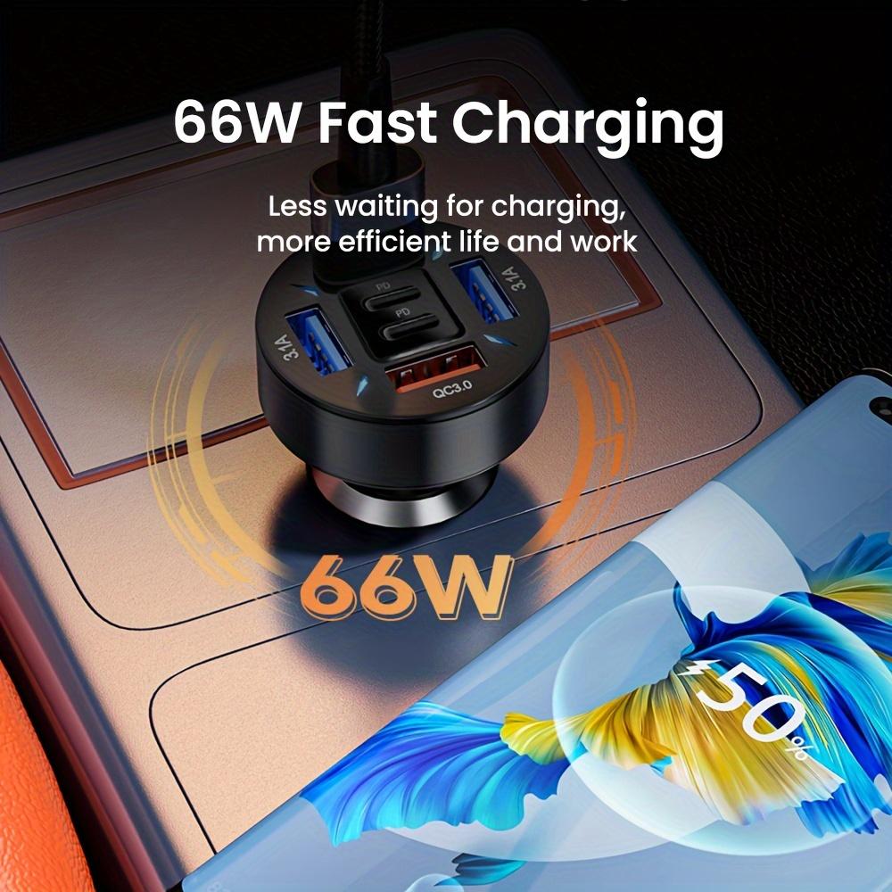 High Power 66W Car Charger with 6 Ports - Universal USB Fast Charging Adapter for Phones, Tablets & Laptops in All Vehicles
