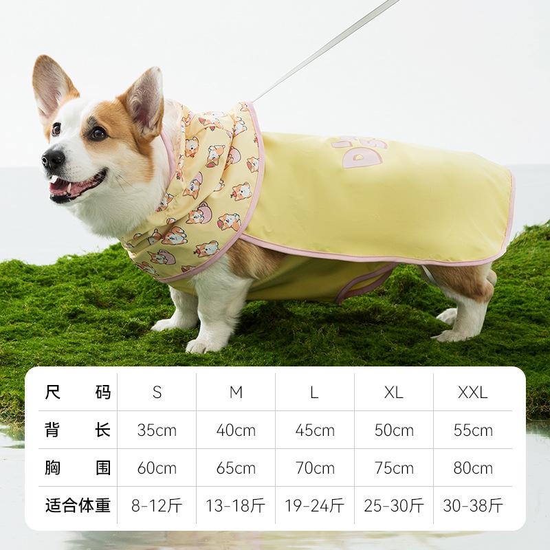 Haustier-Regenmantel voll bedruckt Kontrastfarbe Bauchschutz Corgi Poncho Sommer Outdoor Regentage kann geschleppt werden Corgi Spezial-Regenmantel