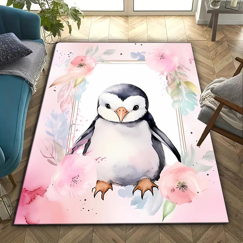 Crystal Velvet Penguin Printed Area Rug Carpet for Bedroom Living Room Home Decor Rugs Mat Non Slip Mat Rug for Bedside
