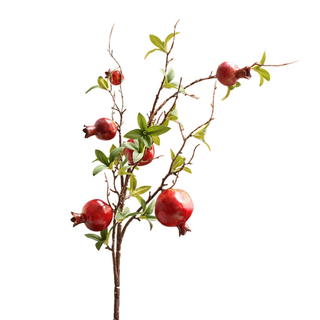 6 Head Artificial Pomegranate Branch Stem Faux Fruit for Vase Realistic Faux Pomegranates Tree Branch for Decoration