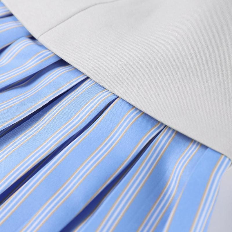 Patchwork Contrast Color Dress Pleated Hem Women Slim Sweet Strap Single Breasted Dresses Blue Y2K College Style 2025 Summer