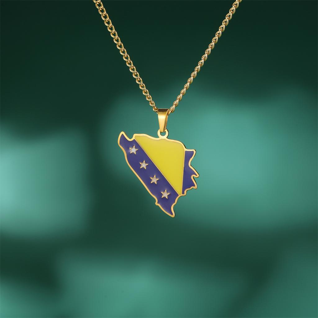 Enamel Bosnia and Herzegovina Map Pendant Necklaces Stainless Steel Women Men Charm Party Jewelry Gift