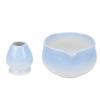 Matcha Bowl and Whisk Holder Ceramic Matcha Mixing Bowl with Spout for Traditional Japanese Tea Ceremony Gradient Blue
