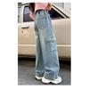 Girls Cargo Jeans Kids Wide-legged Denim Pants Teenagers Fashion Streetwear Loose Trousers Children Casual Clothes 5-12Y