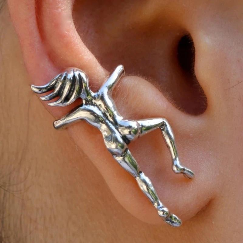 Unique Silver Color Metal Three-dimensional Character Clip Earrings for Women Creative Retro Earrings Jewelry