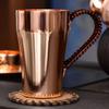 Vintage Pure Copper Coffee Cup,Handcrafted Polishing Engraving Hammer Texture Woven Handle 400 ml Beer Mug,Tea Cup Tableware