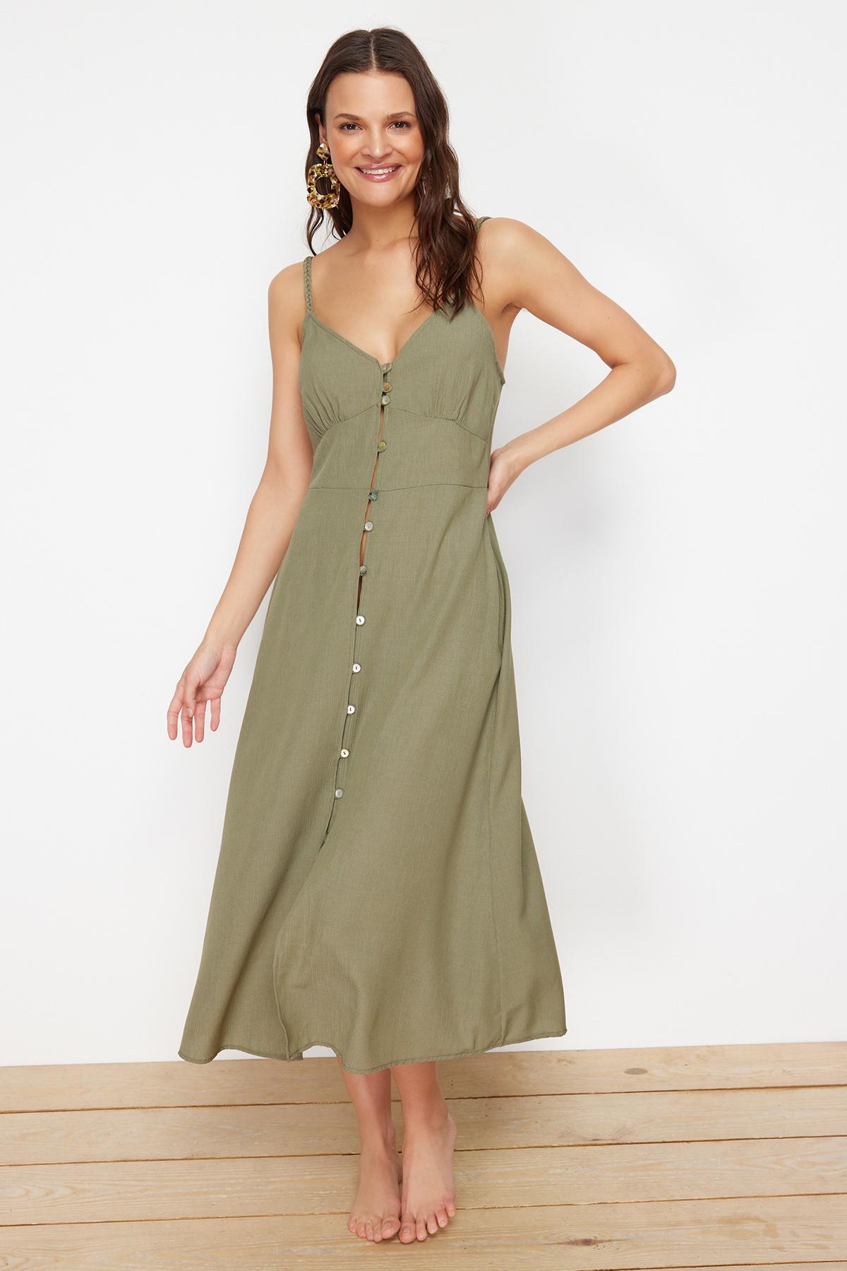

Women s Fashion New Dress Green Midi Woven Beach Dress M брунька, зелений колір