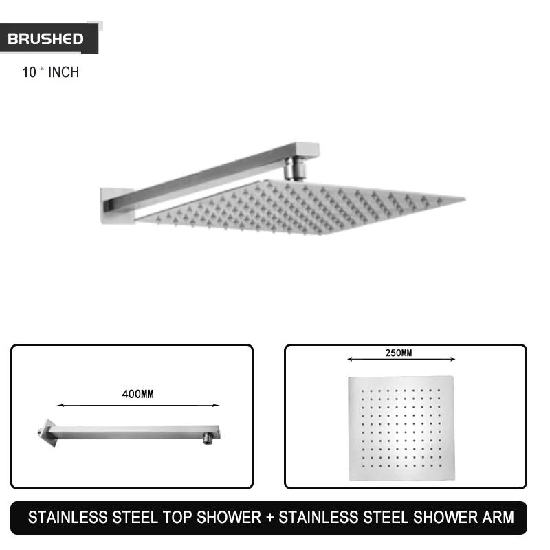 Black Chrome Brushed Gold Grey Square Rain Shower Head Ultrathin 8 10 12 Inch Choice Bathroom Wall Mount Shower Arm Top Spraying