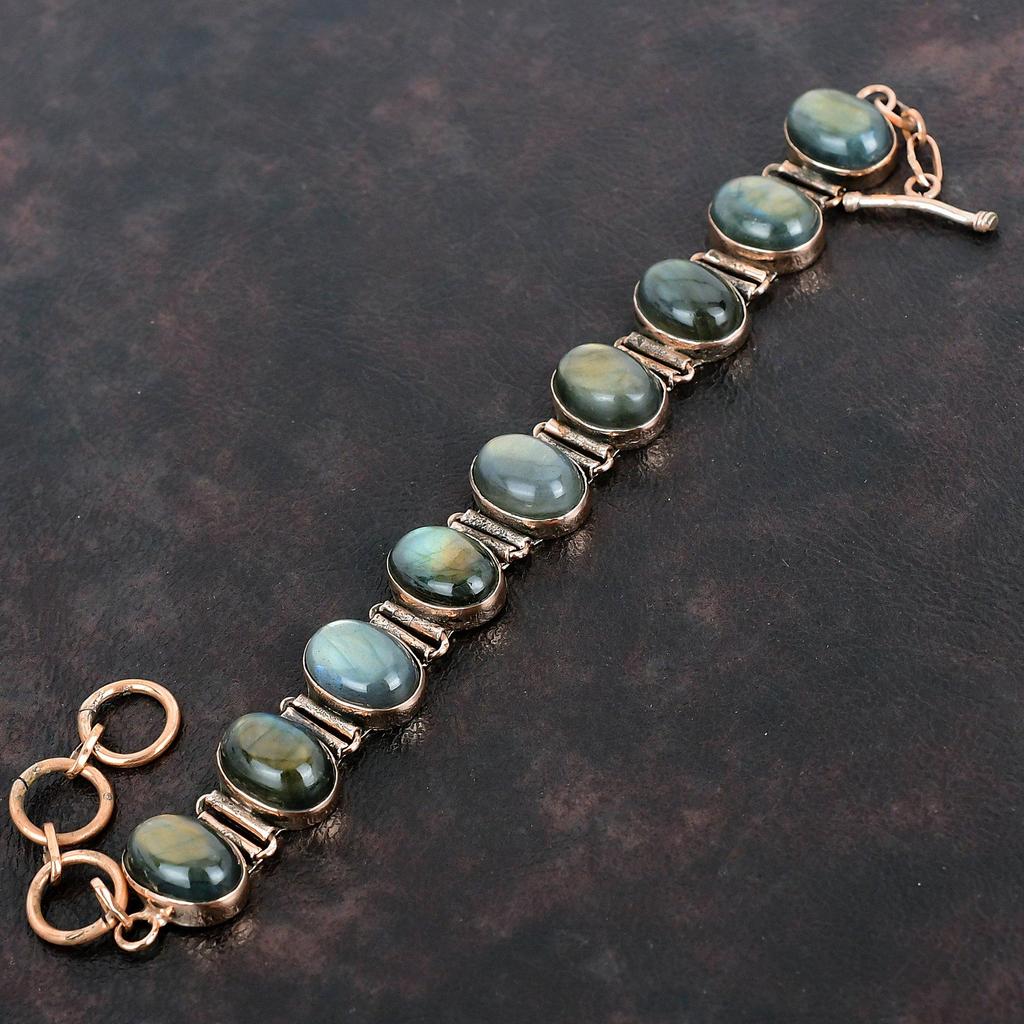 Labradoritt Armbånd Kobberarmbånd Justerbart Kjedearmbånd Vakre Kobbersmykker Håndlaget Armbånd Ekte Edelstenssmykker Gave Til Mamma