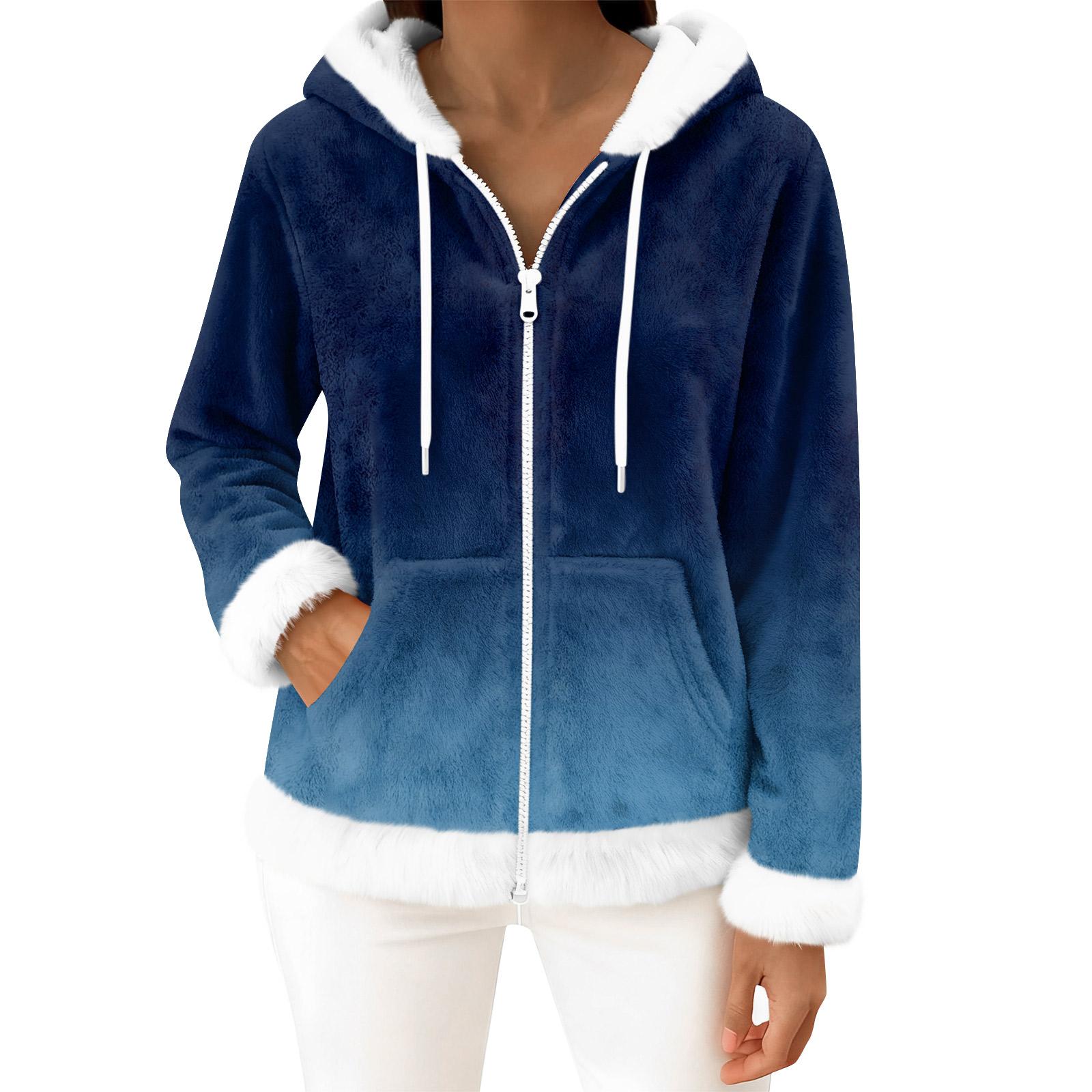 

Женский повседневный модный кардиган с капюшоном на молнии из флиса с длинными рукавами M темно-синий