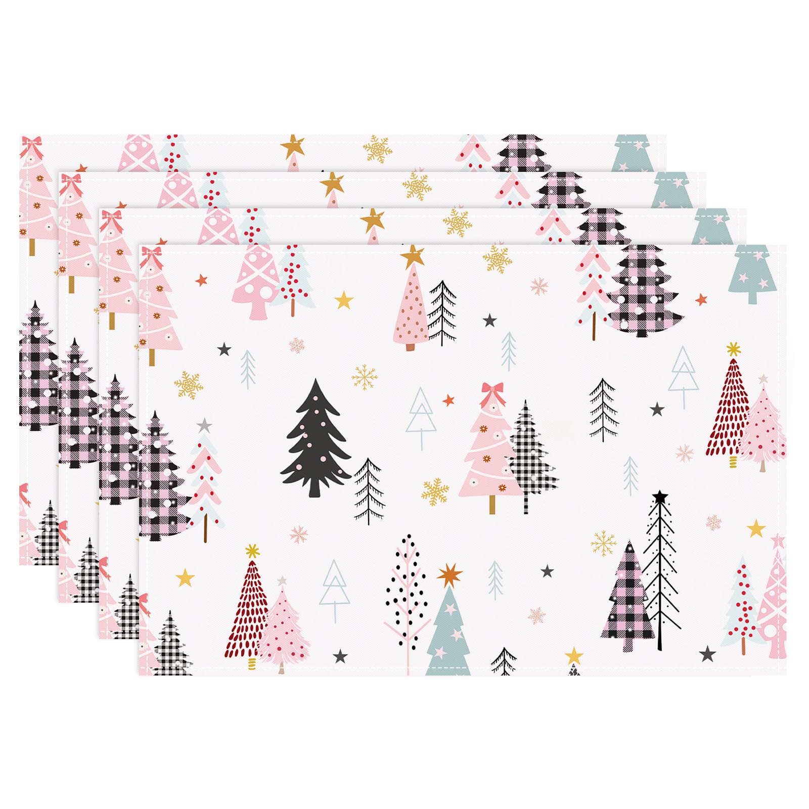 

Pink Christmas Trees Placemats Set of 4, 12x18 Inch Colorful Xmas Snowflakes Winer Holiday Kitchen Dining Table Mats Washable Place Mats for Indoor Ou 4Pcs