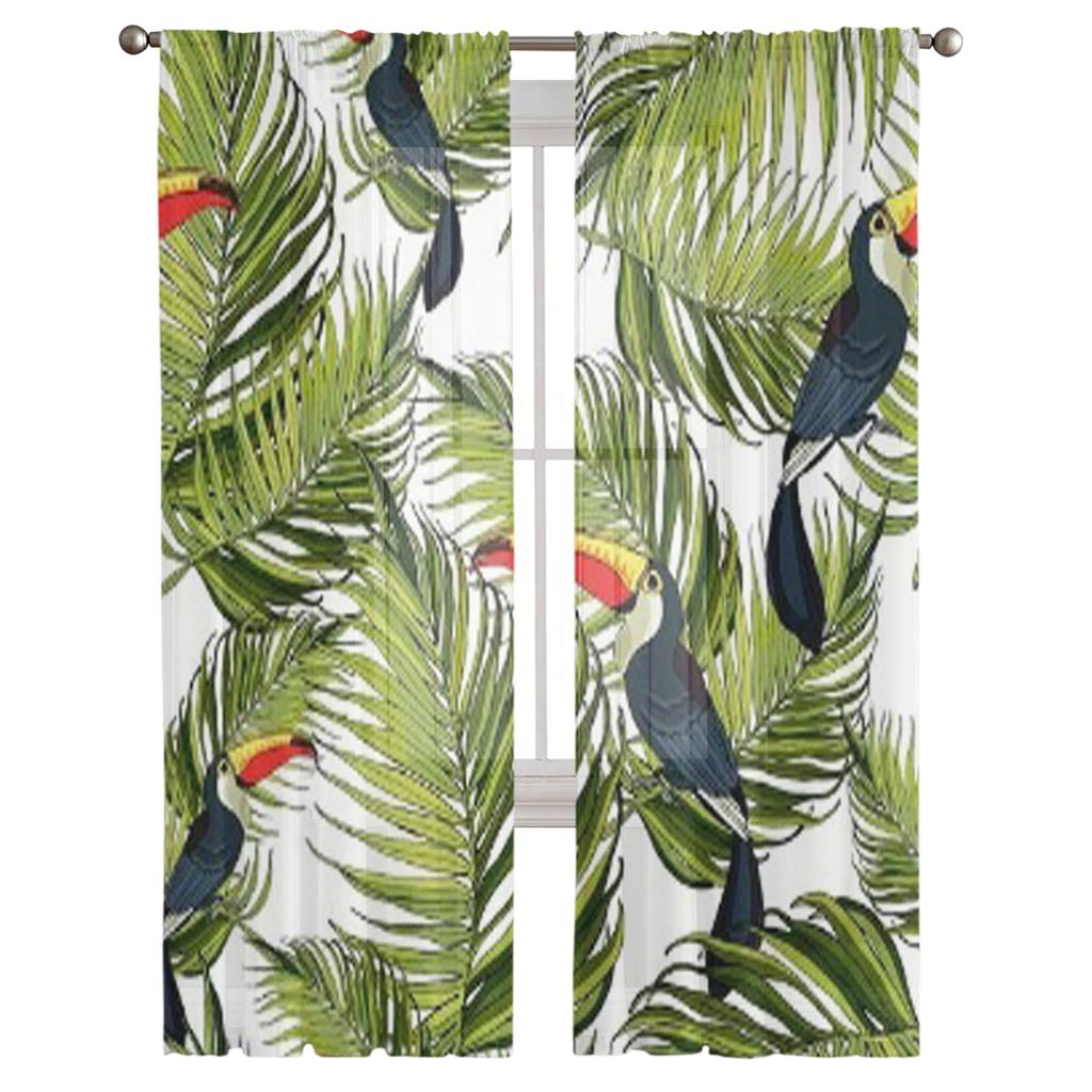 Toucan And Palm Branches Sheer Curtain For Living Room Bedroom Voile Curtains For Window Organza Curtains Party Tulle Drapes
